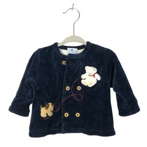Vintage Le Top Navy Blue Velour Bear & Dog Long Sleeve 3M